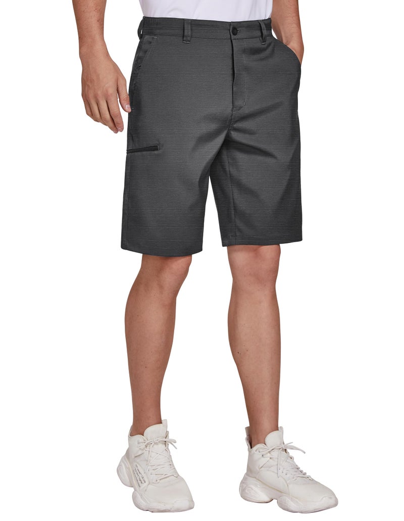 PULI Men's Casual Golf Shorts Stretch Chino Hybrid Dress Flat Front Lightweight 10-Inseam with Pockets Black 32 - Image 2